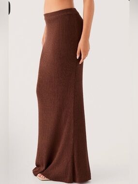 Peppermayo Chocolate Brown Ribbed Knit Skirt